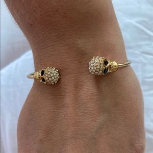 Gold rhinestone skull bangle bracelet